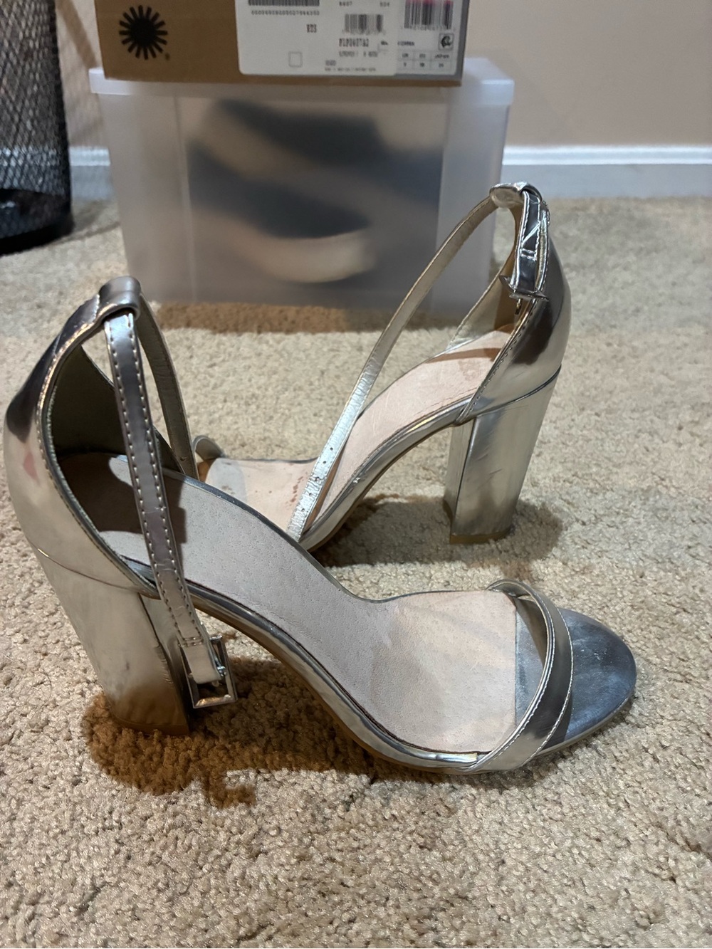 ASOS Silver Metallic Block Heel Ankle Strap Sandals 7